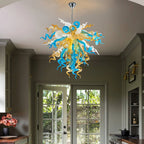 Amber and Blue White Hand-Blown Glass Sculpture Chandelier Artistic Multicolor Spiral Pendant Light