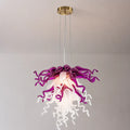Modern Purple and White Hand Blown Glass Art Chandelier Hotels Entryways Organic Glass Installation Pendant Light