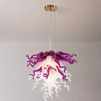 Modern Purple and White Hand Blown Glass Art Chandelier Hotels Entryways Organic Glass Installation Pendant Light