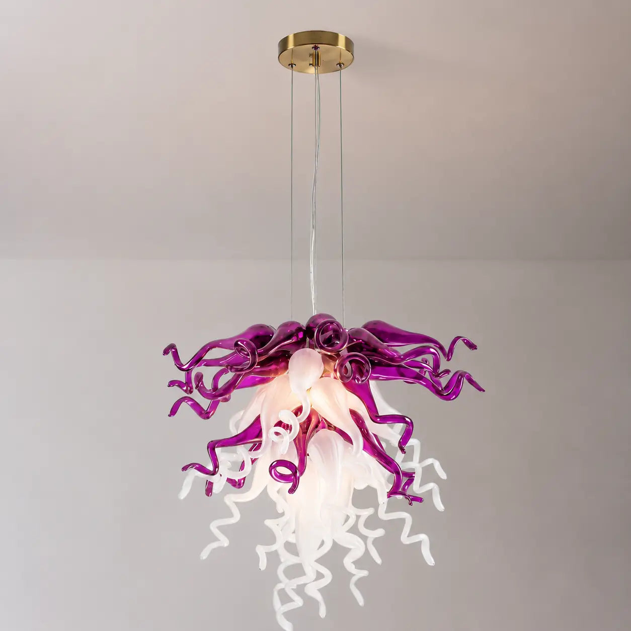Modern Purple and White Hand Blown Glass Art Chandelier Hotels Entryways Organic Glass Installation Pendant Light