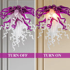Modern Purple and White Hand Blown Glass Art Chandelier Hotels Entryways Organic Glass Installation Pendant Light