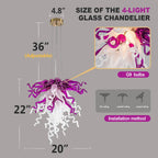 Modern Purple and White Hand Blown Glass Art Chandelier Hotels Entryways Organic Glass Installation Pendant Light