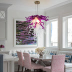 Modern Purple and White Hand Blown Glass Art Chandelier Hotels Entryways Organic Glass Installation Pendant Light