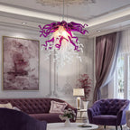 Modern Purple and White Hand Blown Glass Art Chandelier Hotels Entryways Organic Glass Installation Pendant Light