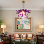 Modern Purple and White Hand Blown Glass Art Chandelier Hotels Entryways Organic Glass Installation Pendant Light