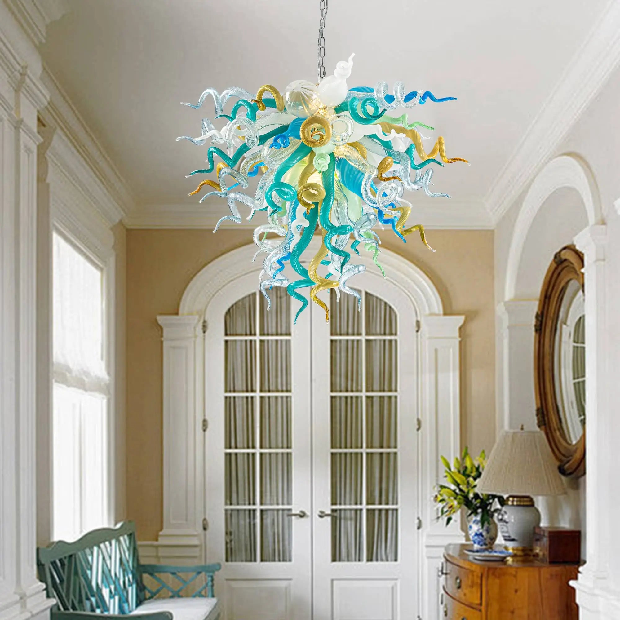 Elegant Murano Style Hand-Blown Glass Chandelier Chihuly-Style Colorful Tentacle Art Pendant Light