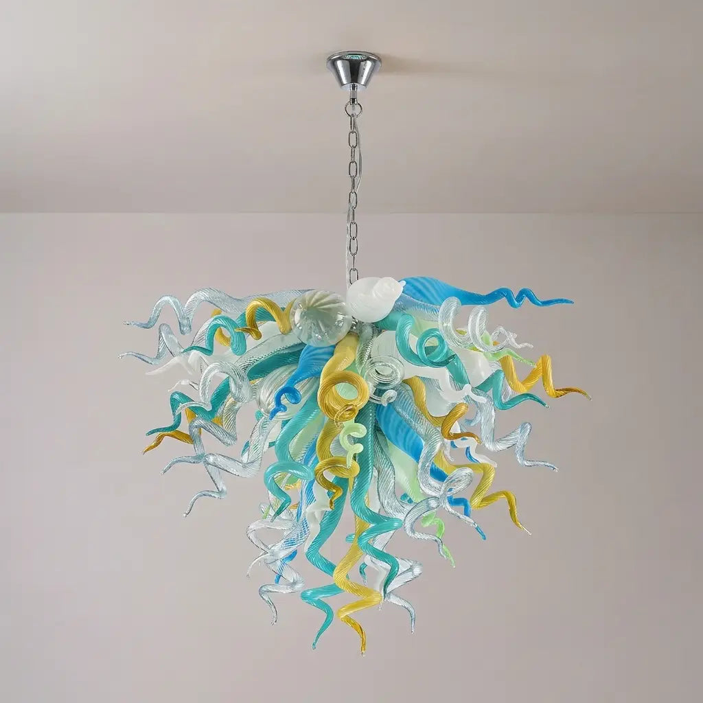 Elegant Murano Style Hand-Blown Glass Chandelier Chihuly-Style Colorful Tentacle Art Pendant Light