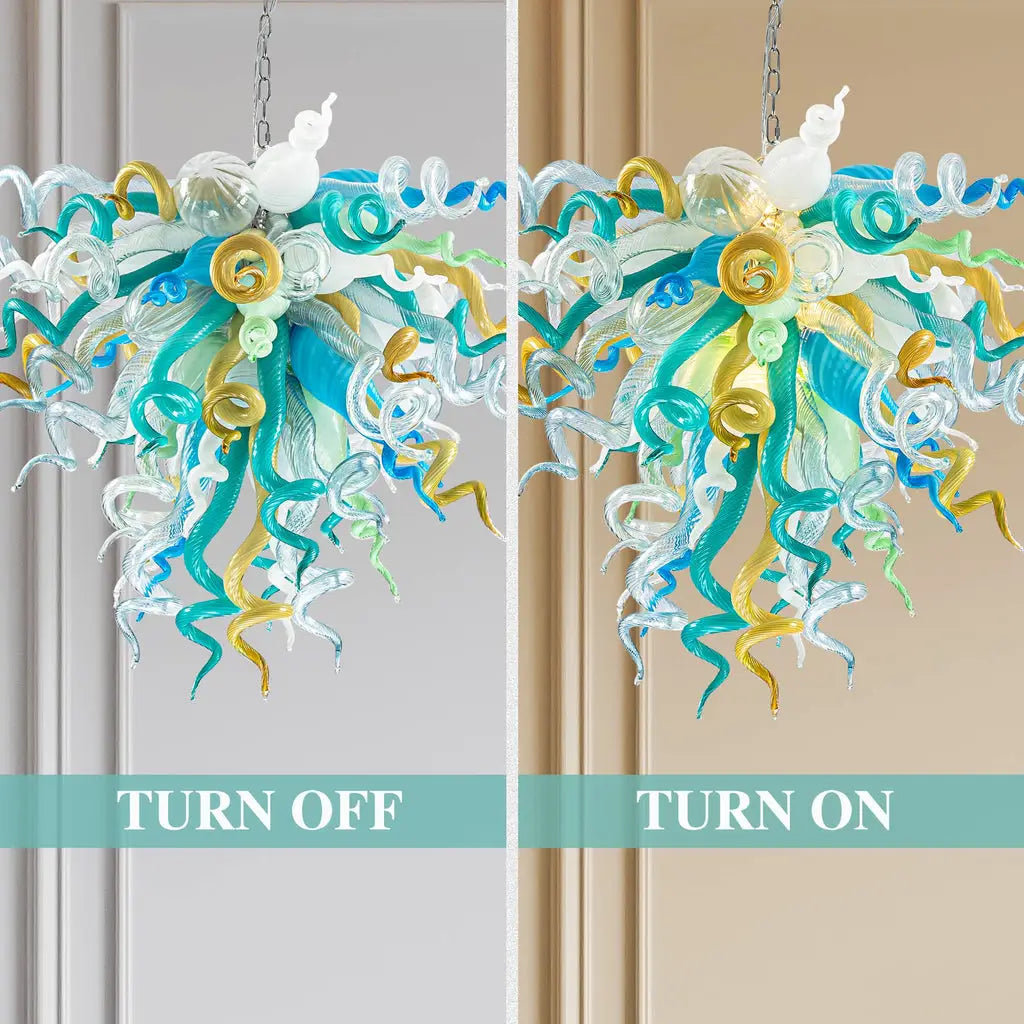 Elegant Murano Style Hand-Blown Glass Chandelier Chihuly-Style Colorful Tentacle Art Pendant Light