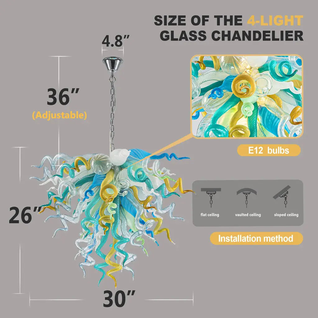Elegant Murano Style Hand-Blown Glass Chandelier Chihuly-Style Colorful Tentacle Art Pendant Light