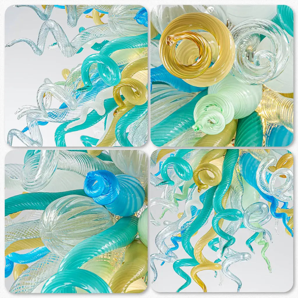 Elegant Murano Style Hand-Blown Glass Chandelier Chihuly-Style Colorful Tentacle Art Pendant Light