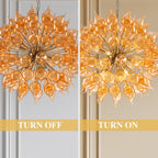 Hand-Blown Orange Dandelion Sputnik Chandelier Starburst Ribbed Glass Art Pendant Light