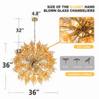 Hand-Blown Orange Dandelion Sputnik Chandelier Starburst Ribbed Glass Art Pendant Light