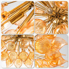 Hand-Blown Orange Dandelion Sputnik Chandelier Starburst Ribbed Glass Art Pendant Light