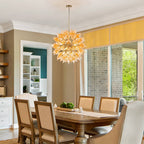 Hand-Blown Orange Dandelion Sputnik Chandelier Starburst Ribbed Glass Art Pendant Light