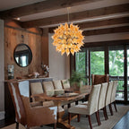 Hand-Blown Orange Dandelion Sputnik Chandelier Starburst Ribbed Glass Art Pendant Light