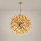 Hand-Blown Orange Dandelion Sputnik Chandelier Starburst Ribbed Glass Art Pendant Light