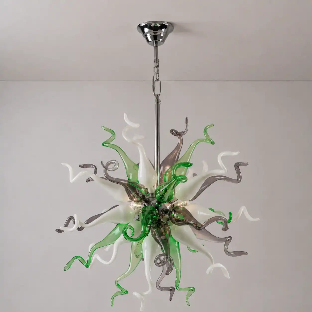 Sputnik Blown Glass Sculpture Chandelier Luxury Art Glass Pendant Light Green & White & Gray Hanging Lamp
