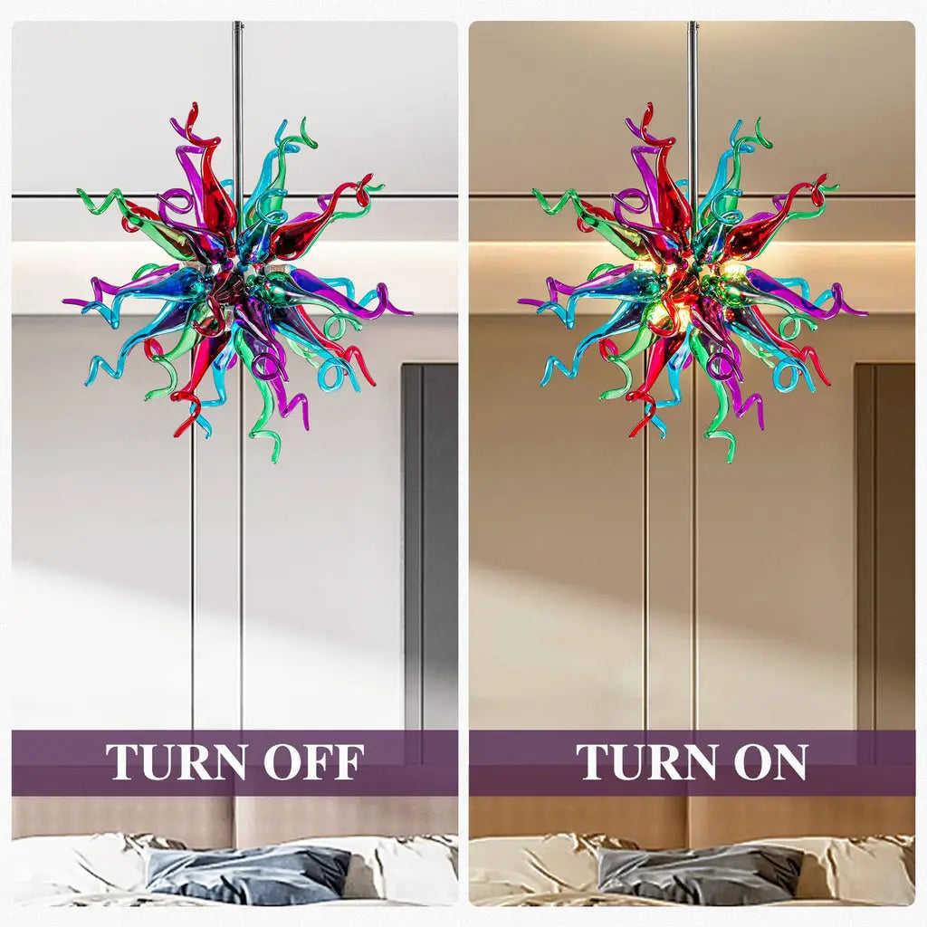 Modern Colored Sputnik Starburst Hand-Blown Glass Chandelier Artistic Radial Design Pendant Light
