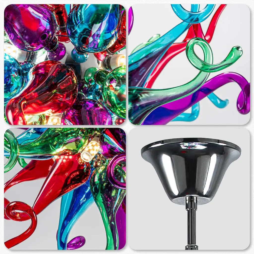 Modern Colored Sputnik Starburst Hand-Blown Glass Chandelier Artistic Radial Design Pendant Light