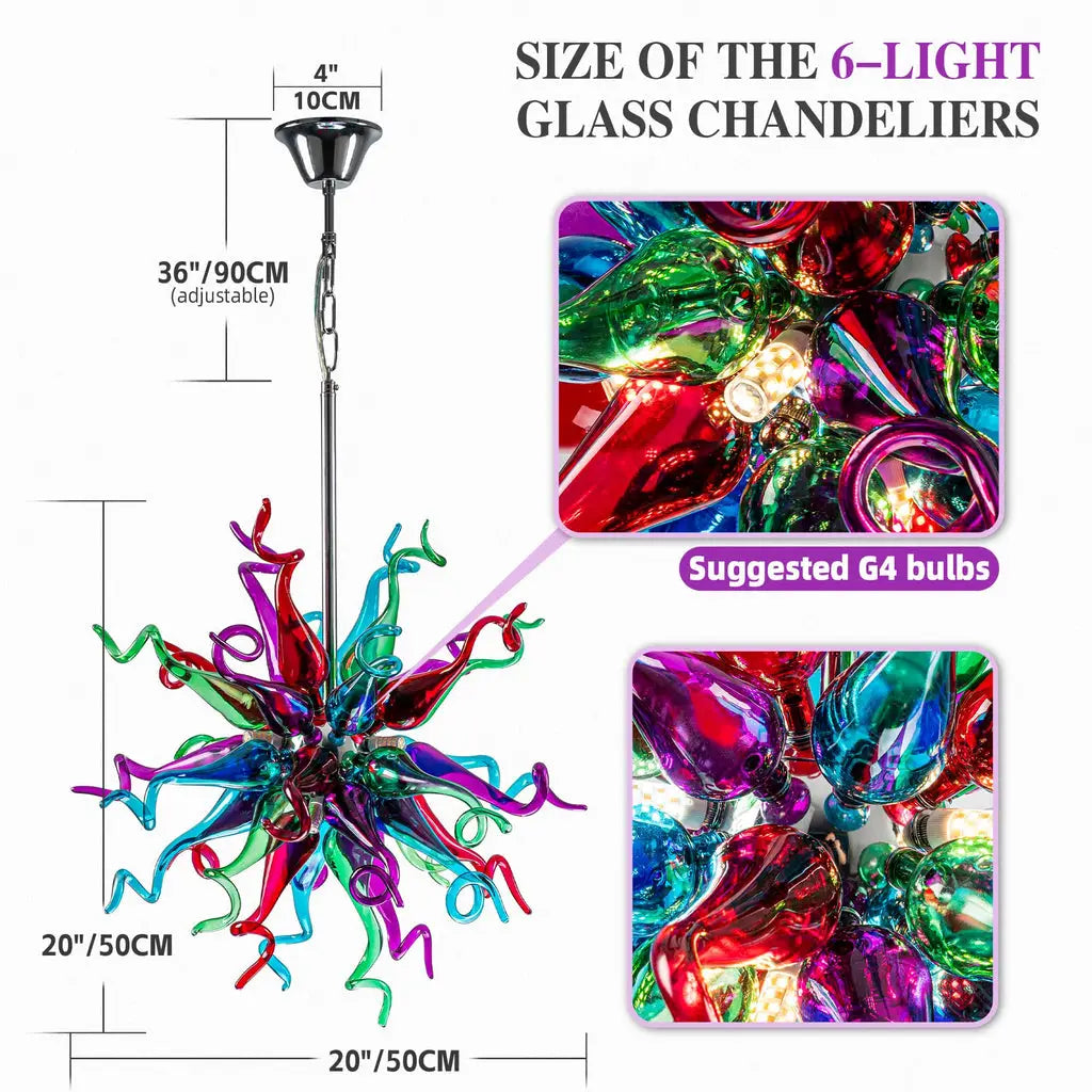 Modern Colored Sputnik Starburst Hand-Blown Glass Chandelier Artistic Radial Design Pendant Light