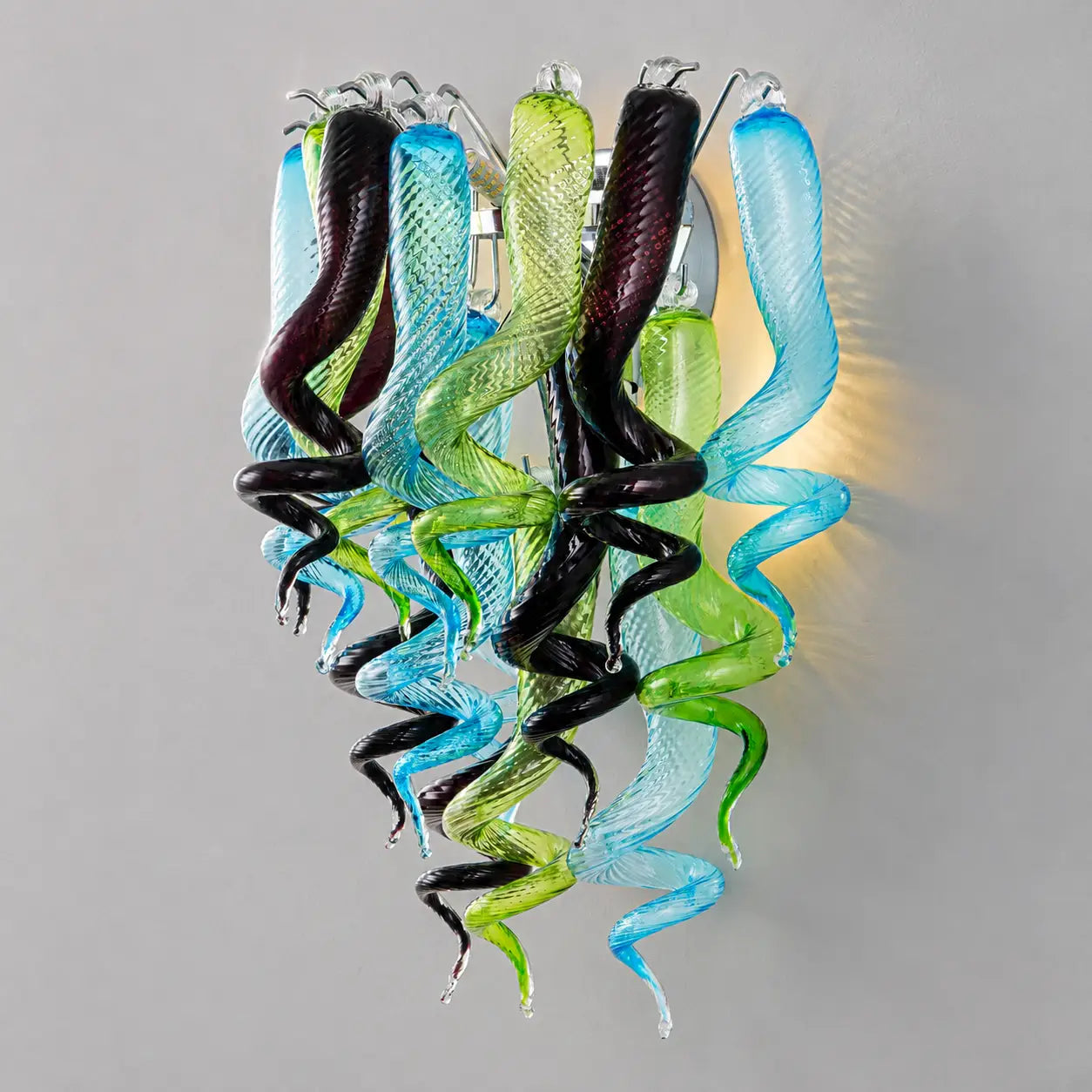 Modern Blown Glass Wall Sconce Light Blue Green Black Artistic Bedside Lamp Spiral-Shaped Glass Corridor Wall Light