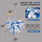 Blue and White Hand-Blown Glass Chandelier Artistic Twisted Sculptural Pendant Light