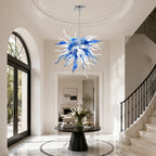 Blue and White Hand-Blown Glass Chandelier Artistic Twisted Sculptural Pendant Light