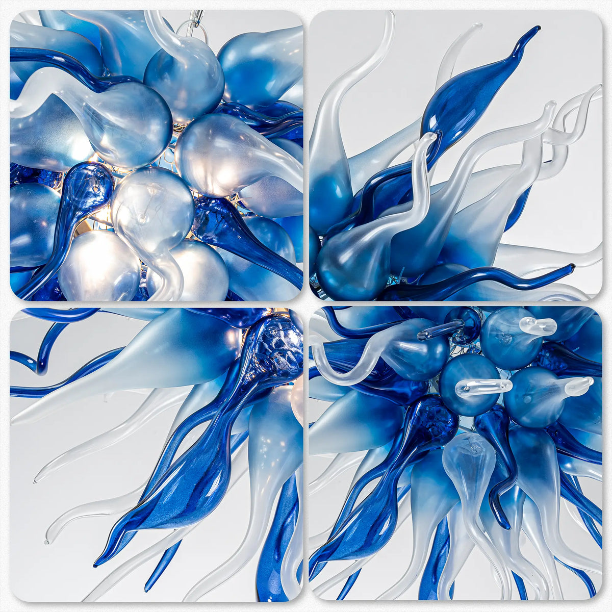 Blue and White Hand-Blown Glass Chandelier Artistic Twisted Sculptural Pendant Light