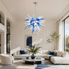 Blue and White Hand-Blown Glass Chandelier Artistic Twisted Sculptural Pendant Light