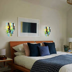 Modern Blown Glass Wall Sconce Light Blue Green Black Artistic Bedside Lamp Spiral-Shaped Glass Corridor Wall Light
