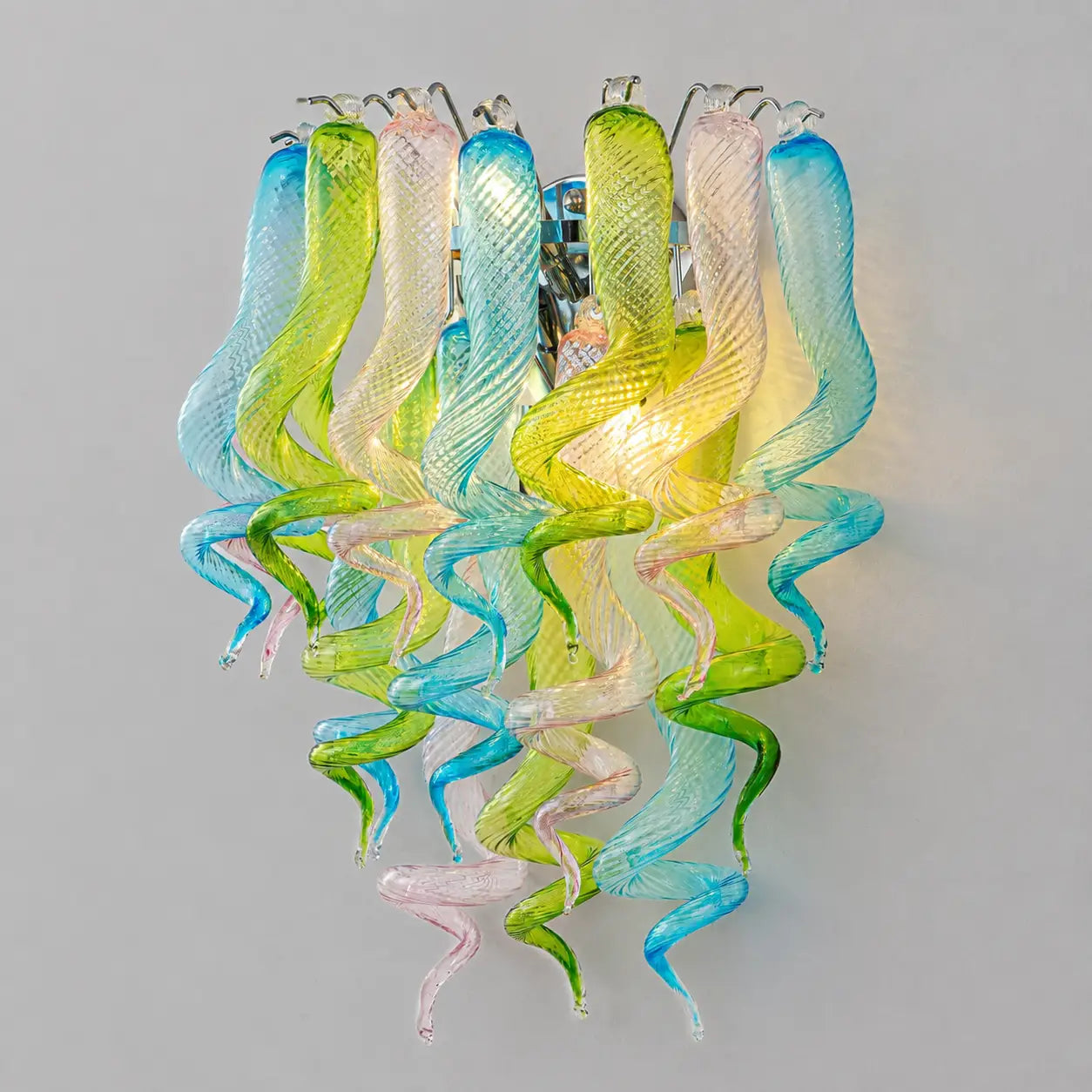 Modern Blown Glass Wall Sconce Light Blue Green Pink Transparent Art Glass Hallway Wall Light Bedside Lamp