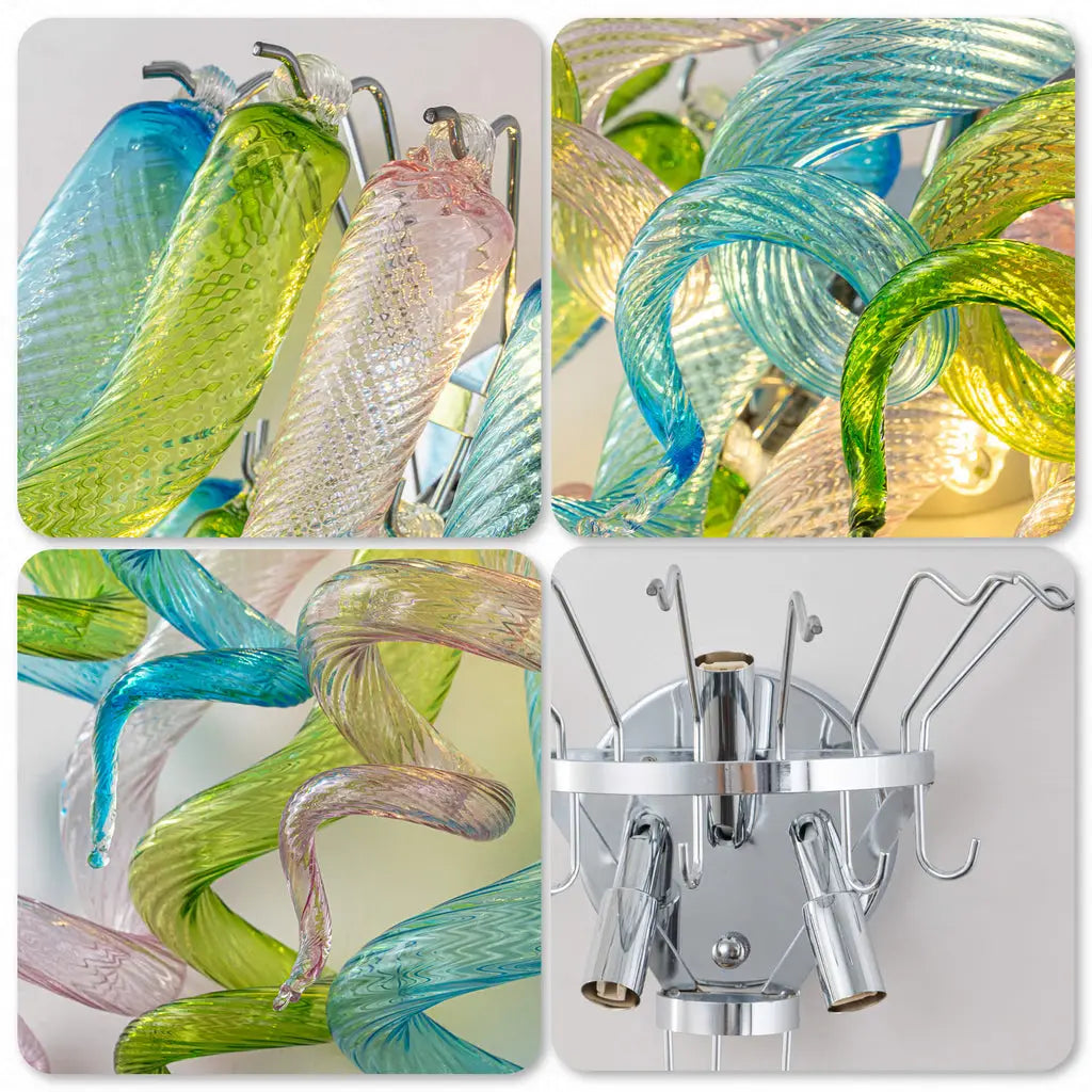 Modern Blown Glass Wall Sconce Light Blue Green Pink Transparent Art Glass Hallway Wall Light Bedside Lamp