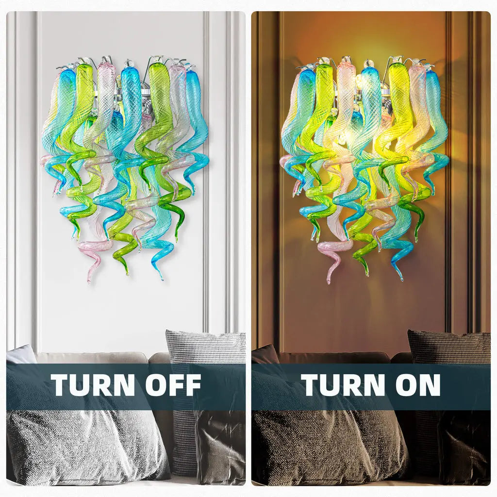 Modern Blown Glass Wall Sconce Light Blue Green Pink Transparent Art Glass Hallway Wall Light Bedside Lamp