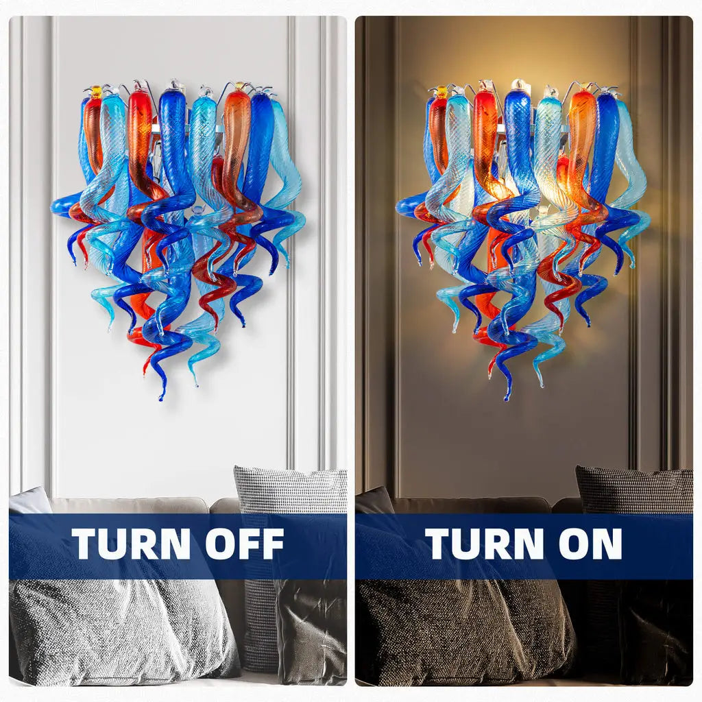 Azure Flame Blown Glass Wall Sconce Light Blue Orange Artistic Handcrafted Glass Bedside Lamp Hallway Wall Light