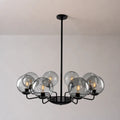 Mid-Century Modern 8-Light Glass Globe Chandelier Black Metal Farmhouse Pendant Ceiling Light for Dining Kitchen Island