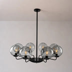 Mid-Century Modern 8-Light Glass Globe Chandelier Black Metal Farmhouse Pendant Ceiling Light for Dining Kitchen Island