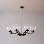 Mid-Century Modern 8-Light Glass Globe Chandelier Black Metal Farmhouse Pendant Ceiling Light for Dining Kitchen Island