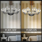 Mid-Century Modern 8-Light Glass Globe Chandelier Black Metal Farmhouse Pendant Ceiling Light for Dining Kitchen Island