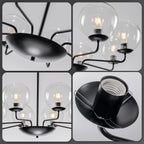 Mid-Century Modern 8-Light Glass Globe Chandelier Black Metal Farmhouse Pendant Ceiling Light for Dining Kitchen Island