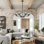 Mid-Century Modern 8-Light Glass Globe Chandelier Black Metal Farmhouse Pendant Ceiling Light for Dining Kitchen Island