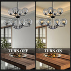 12-Light Smoke Gray Glass Bubble Globe Chandelier Mid-Century Modern Pendant Ceiling Light for Dining Room Kitchen Island