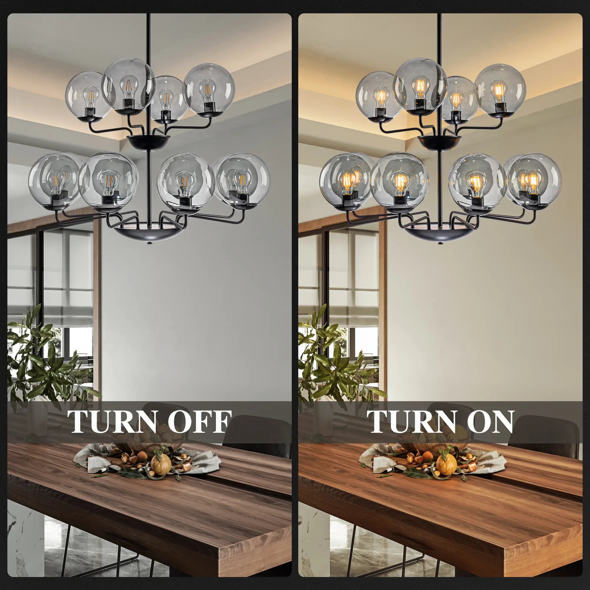 12-Light Smoke Gray Glass Bubble Globe Chandelier Mid-Century Modern Pendant Ceiling Light for Dining Room Kitchen Island