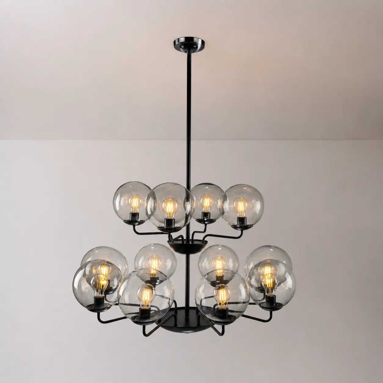 12-Light Smoke Gray Glass Bubble Globe Chandelier Mid-Century Modern Pendant Ceiling Light for Dining Room Kitchen Island