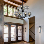 12-Light Smoke Gray Glass Bubble Globe Chandelier Mid-Century Modern Pendant Ceiling Light for Dining Room Kitchen Island