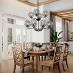12-Light Smoke Gray Glass Bubble Globe Chandelier Mid-Century Modern Pendant Ceiling Light for Dining Room Kitchen Island