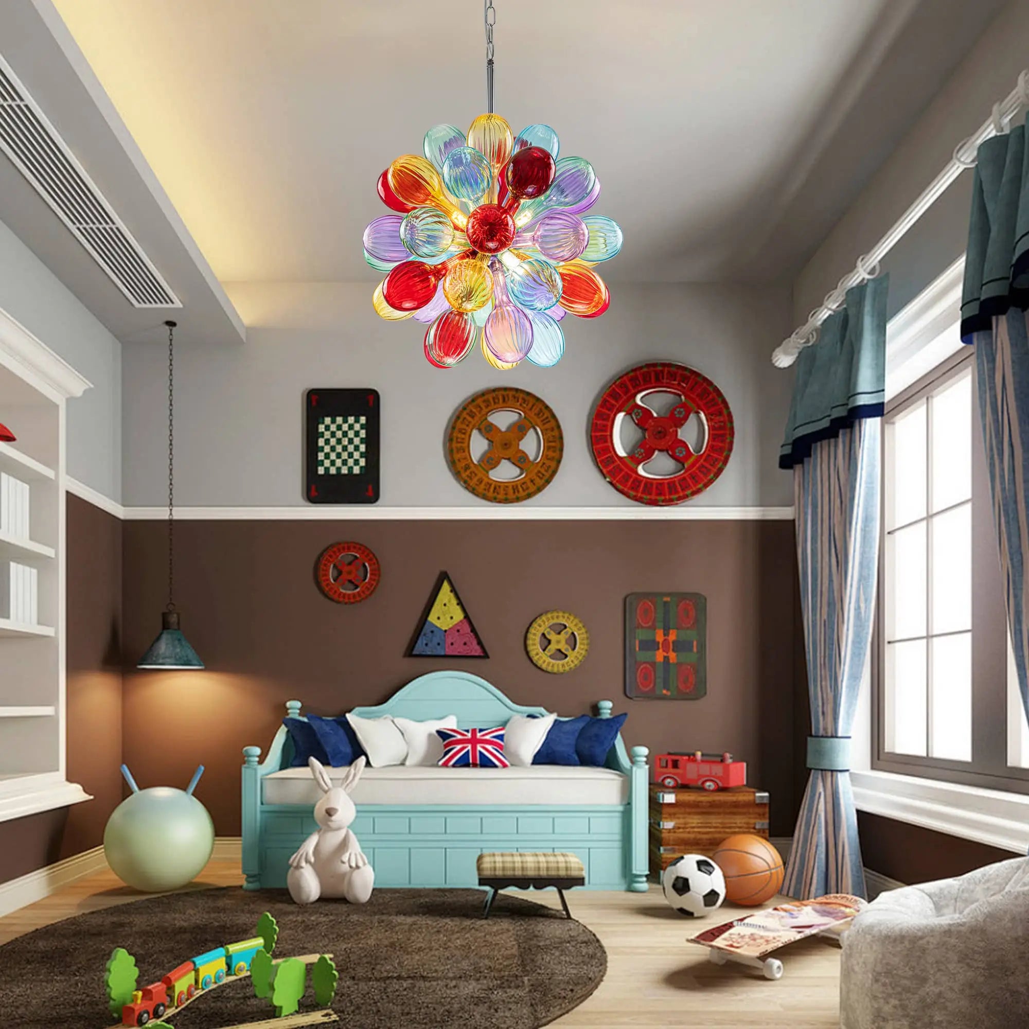 Multi-Color Ribbed Blown Glass Bubble Chandelier Cluster Glass Ball  Artistic Pendant Light