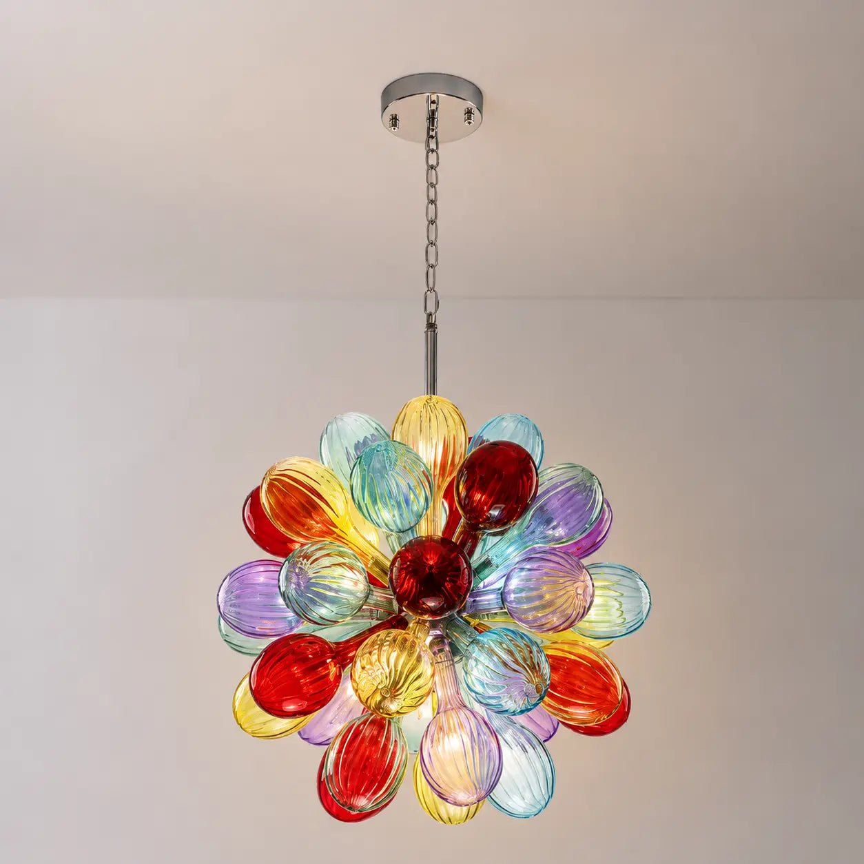 Multi-Color Ribbed Blown Glass Bubble Chandelier Cluster Glass Ball  Artistic Pendant Light