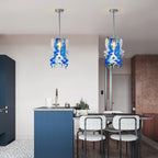 Small Blue and White Blown Glass Chandelier Modern Spiral Art Pendant Light