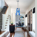 Small Blue and White Blown Glass Chandelier Modern Spiral Art Pendant Light