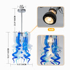 Small Blue and White Blown Glass Chandelier Modern Spiral Art Pendant Light